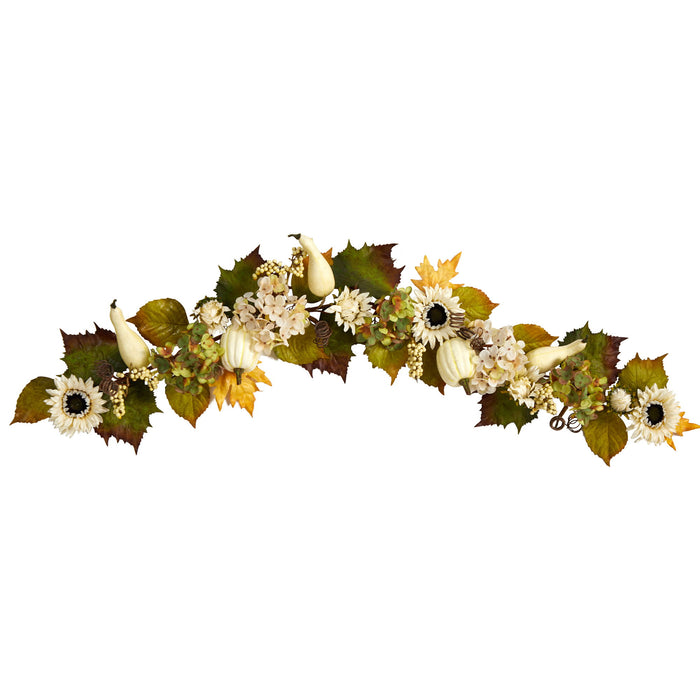 5' Fall Sunflower Hydrangea and Pumpkin Artificial Garland