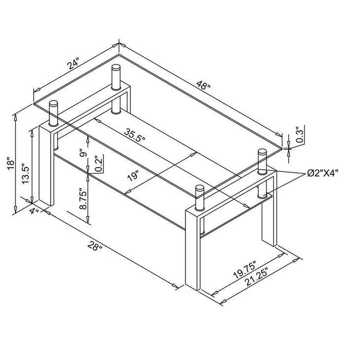 Dyer - Tempered Glass Coffee Table With Shelf - Black - Simple Home Plus