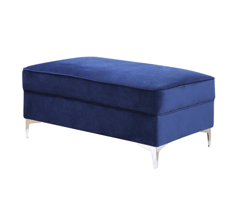 Velvet Ottoman - Blue / Silver