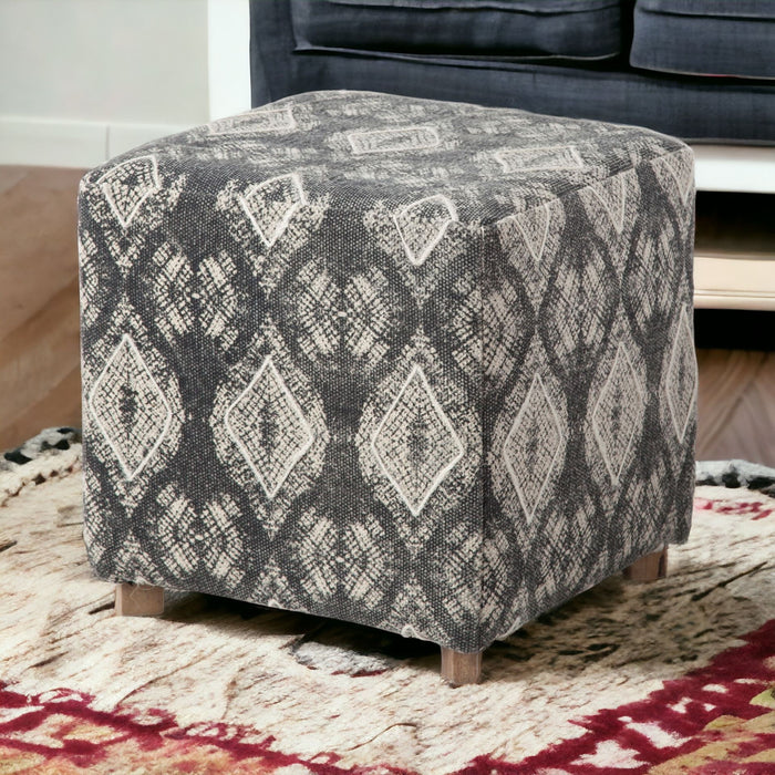 Cotton And Brown Cube Ottoman - Gray