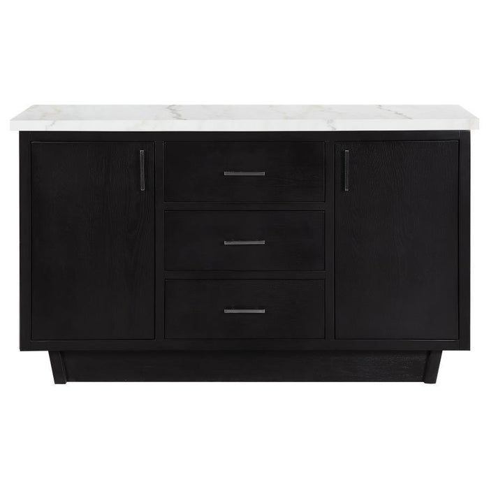 Sherry - 3-Drawer Marble Top Dining Sideboard Server - White And Rustic Espresso - Simple Home Plus