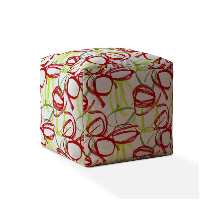 Cotton Abstract Pouf Cover - Green / White