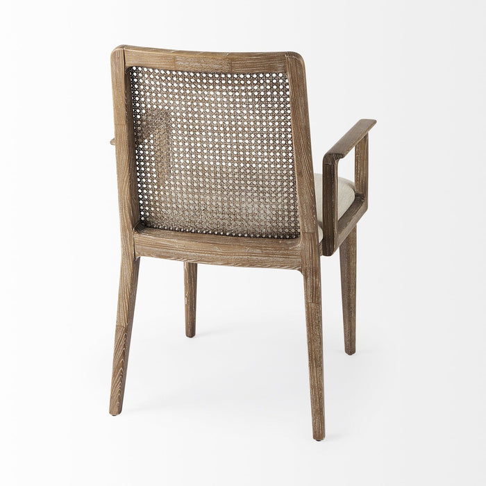 Uholstery And Cane Dining Armchair - Light Natural / Cream