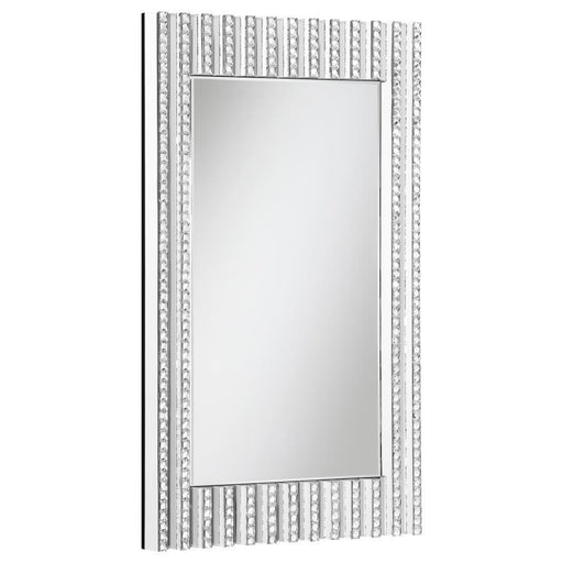 Aideen - Rectangular Wall Mirror With Vertical Stripes Of Faux Crystals - Silver - Simple Home Plus