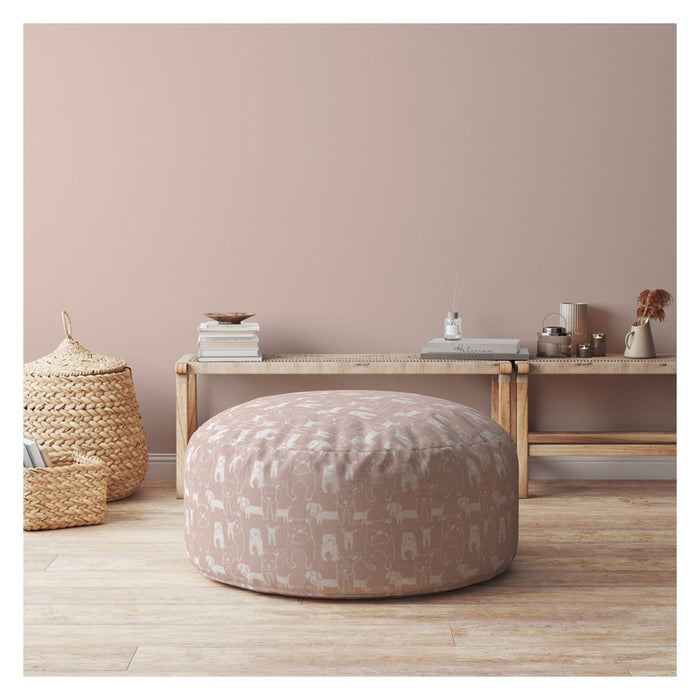 Cotton Round Dog Pouf Cover - Pink / White