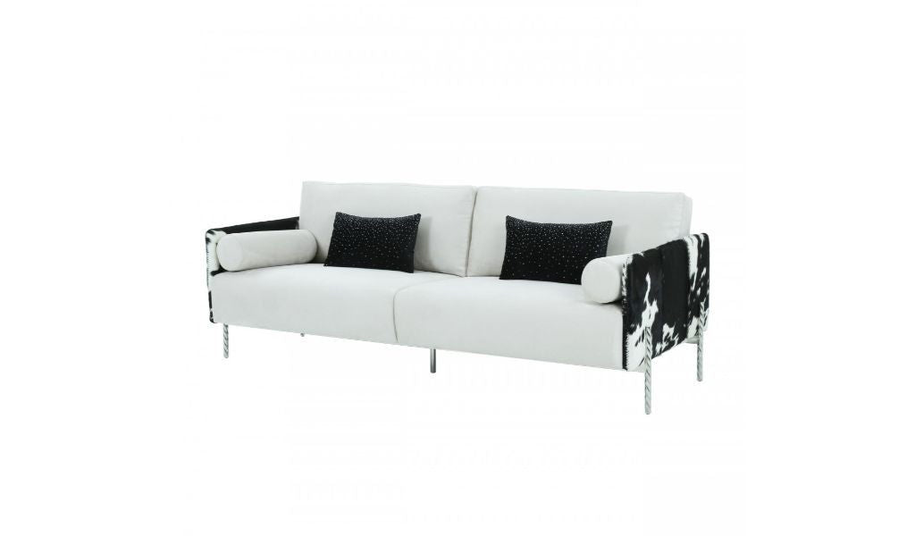 Sofa And Toss Pillows With Silver Legs - White