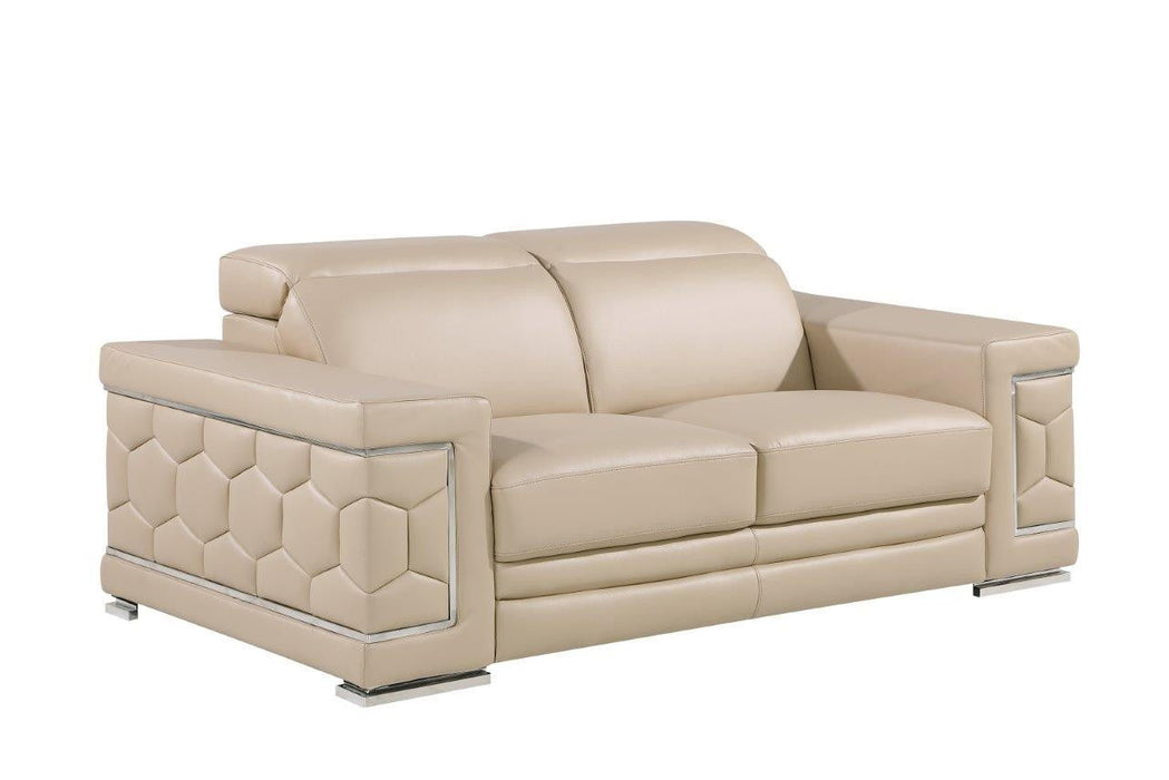 Genuine Leather Love Seat - Silver / Beige