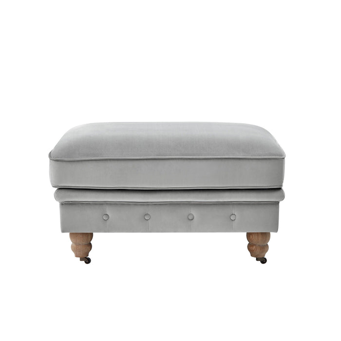 Tufted Velvet And Natural Rolling Cocktail Ottoman - Gray