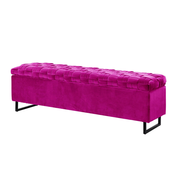 Upholstered Velvet Bench With Flip Top - Fuchsia