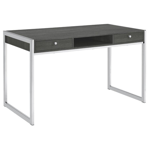 Wallice - 2-Drawer Writing Desk - Weathered Gray/Chrome - Simple Home Plus