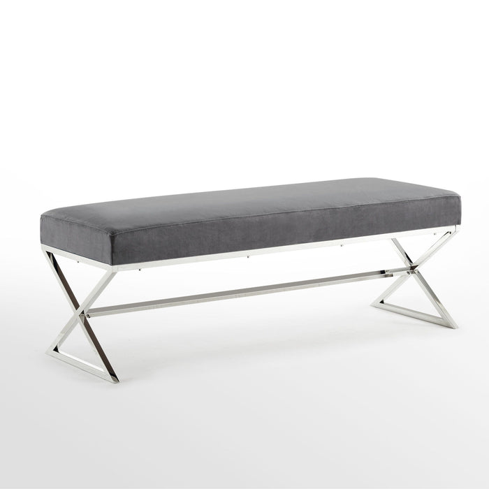 Velvet Upholstered Bench - Silver / Gray