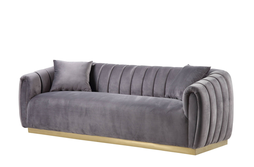 Velvet Sofa And Toss Pillows With Gold Legs - Gray