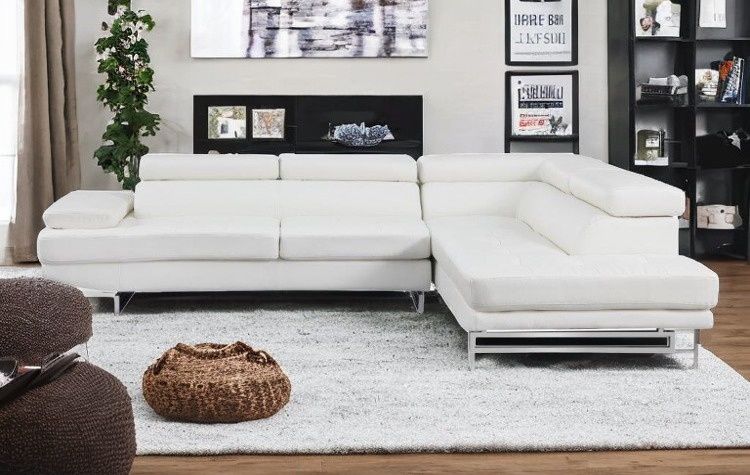 Leather L Shaped Two Piece Corner Sectional - White