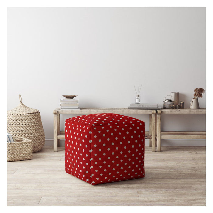 Cotton Polka Dots Pouf Cover - Red / White