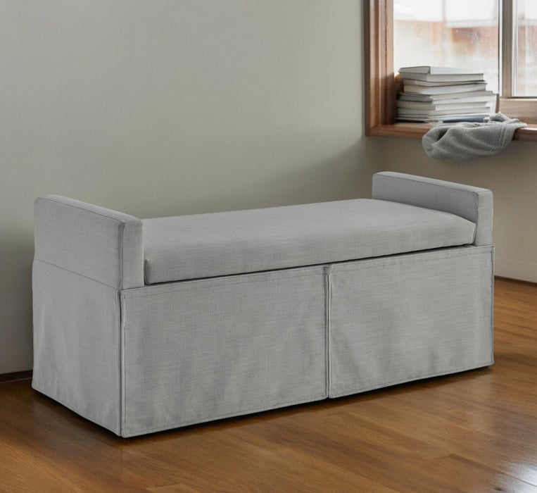 Upholstered Linen Bench With Flip Top - Light Gray