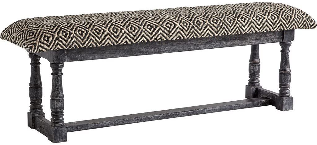 Upholstered Cotton Blend Trellis Bench - Black / White / Gray