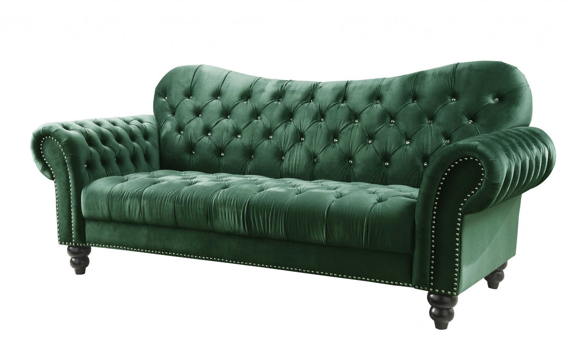 Velvet Sofa With Black Legs - Green