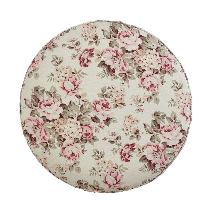 Linen Round Floral Ottoman - Ivory