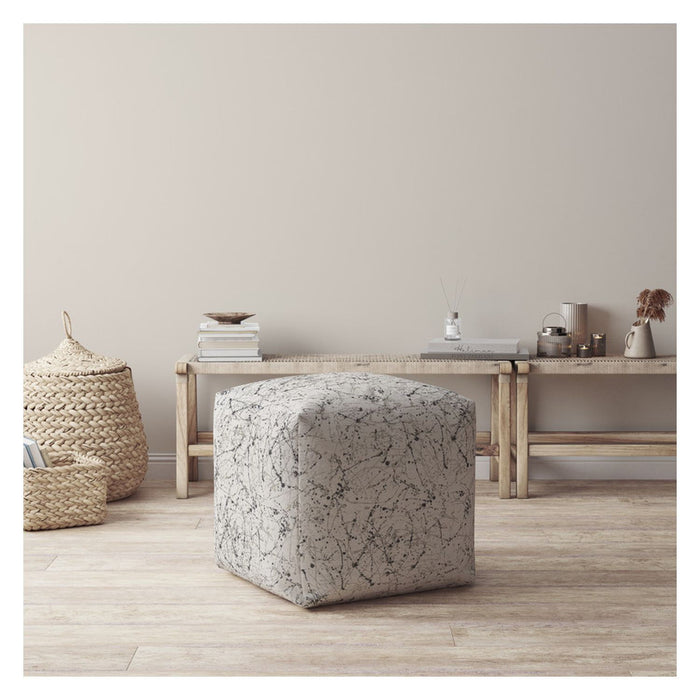 Cotton Abstract Pouf Ottoman - Beige