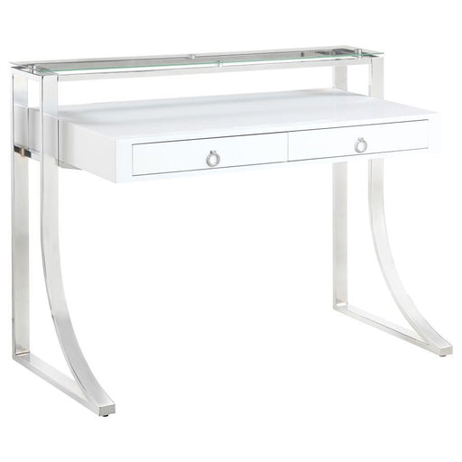 Gemma - 2-Drawer Writing Desk - Glossy White And Chrome - Simple Home Plus