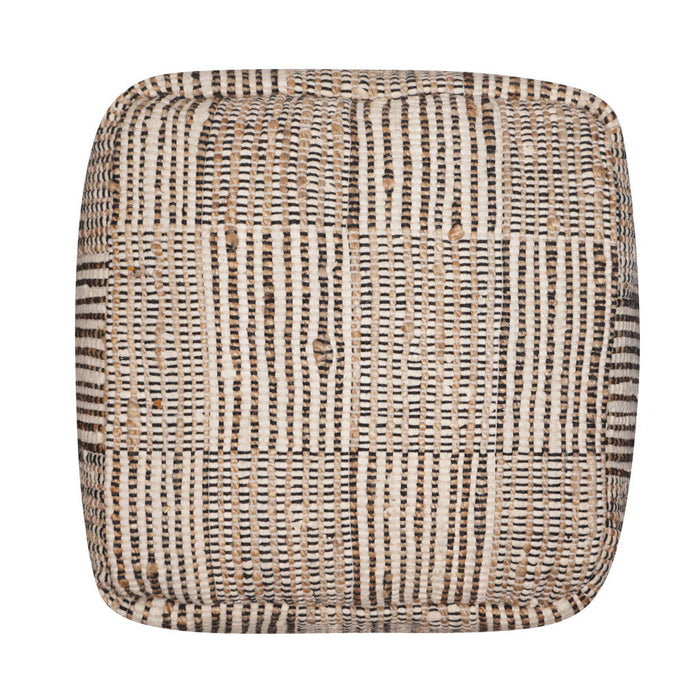 Cotton Cube Geometric Pouf Ottoman - Brown