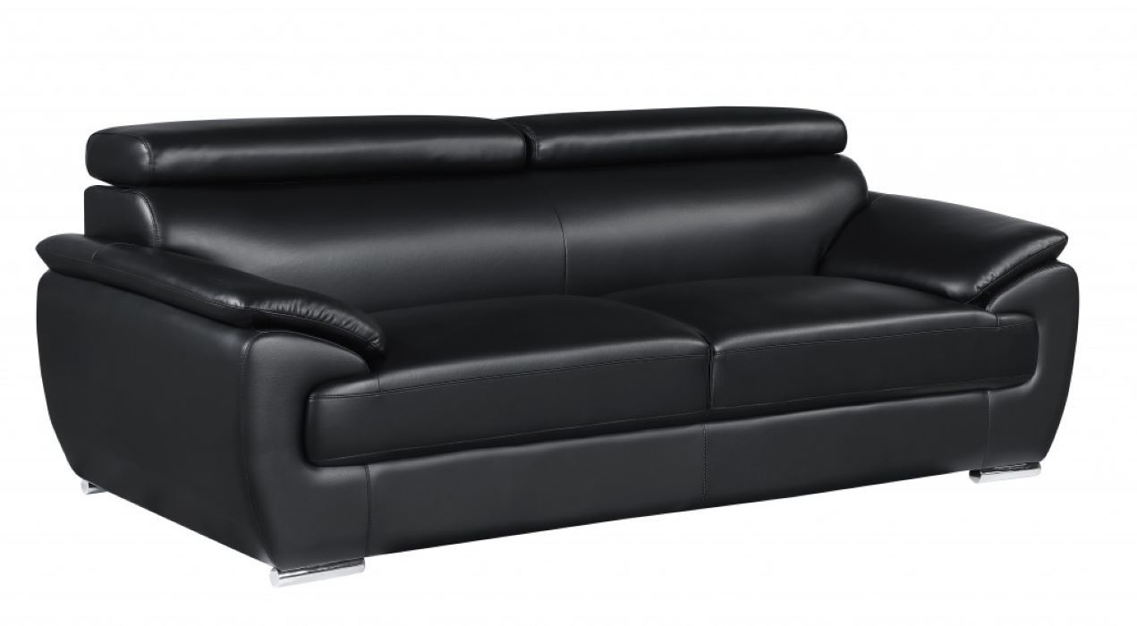 Silver Legs Leather Sofa - Black