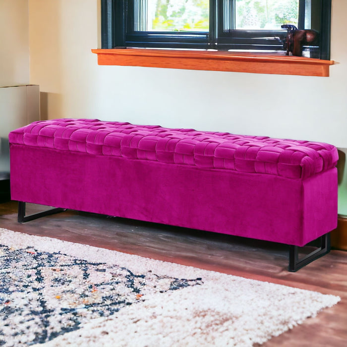 Upholstered Velvet Bench With Flip Top - Fuchsia