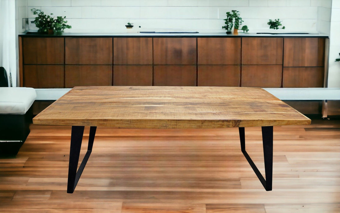 Solid Wood And Iron Rectangular Dining Table - Natural / Black