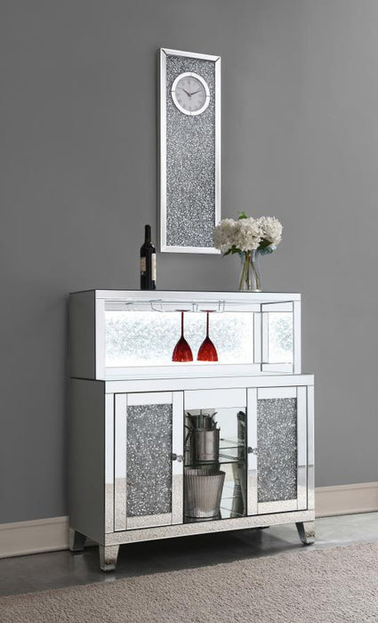 Yvaine - 2-Door Mirrored Wine Cabinet With Faux Crystal Inlay - Silver - Simple Home Plus