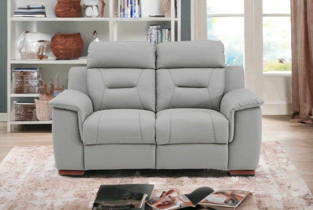 Faux Leather Manual Reclining Love Seat - Gray / Brown