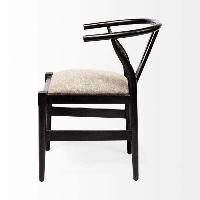 Linen Seat With Wooden Base Dining Chair - Black