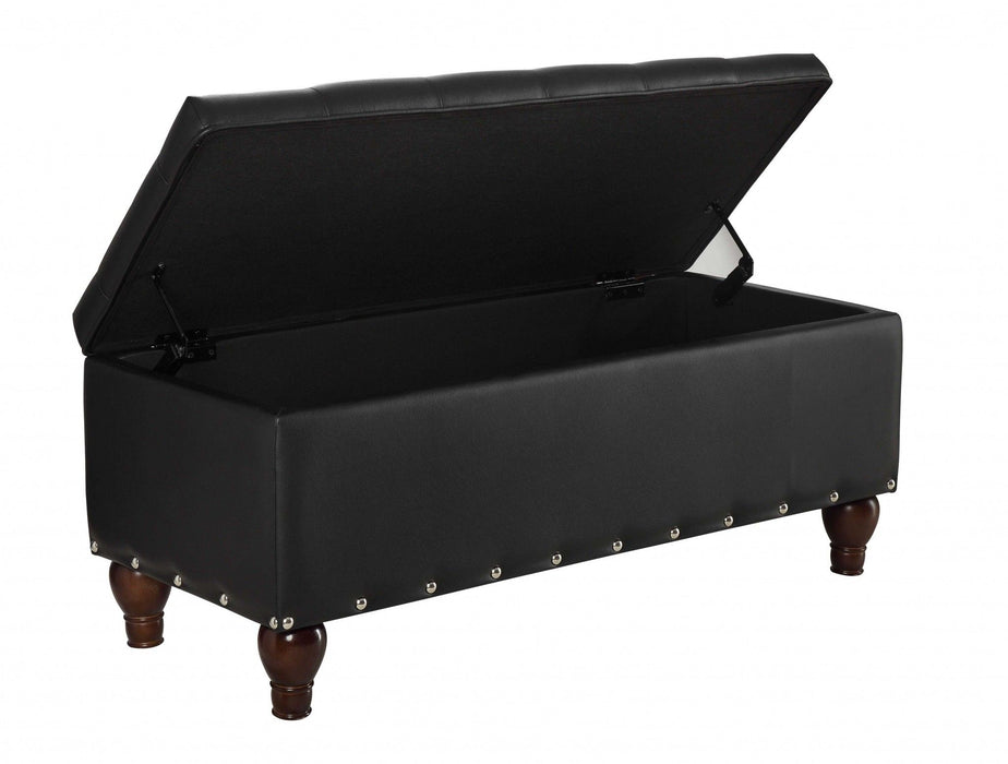 Upholstered Faux Leather Bench With Flip Top - Black / Brown