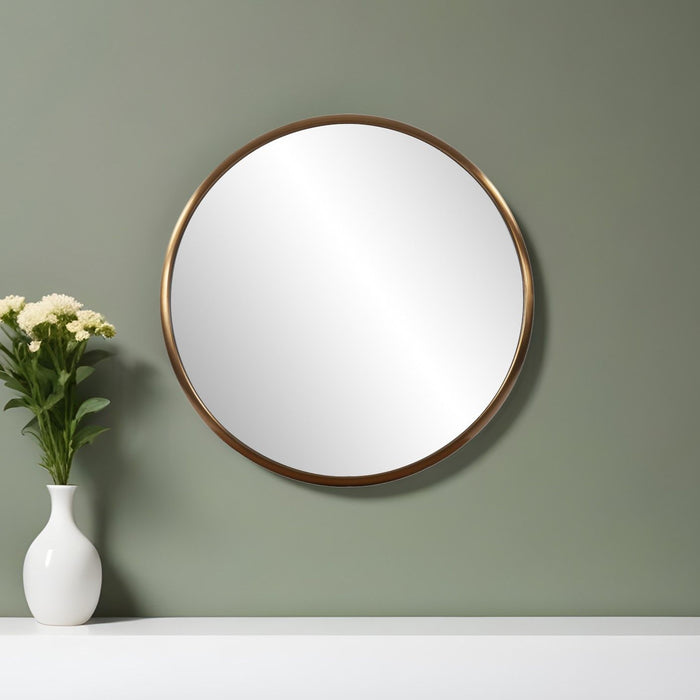 20" Round Metal Framed Accent Mirror - Antiqued Brass