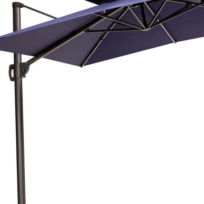 Round, Tilt Cantilever Patio Umbrella With Stand - Navy Blue