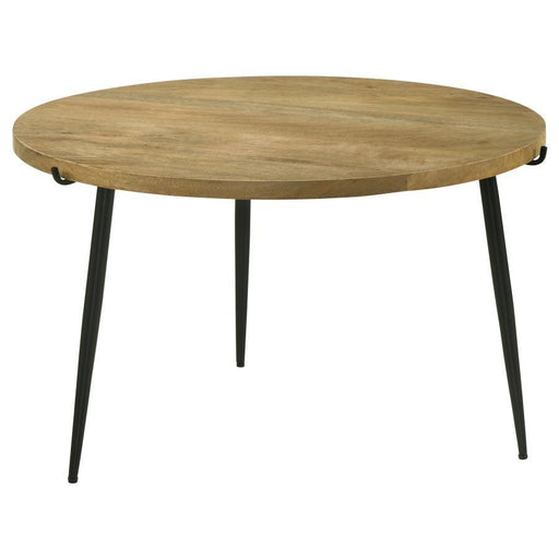 Pilar - Round Solid Wood Top Coffee Table - Natural And Black - Simple Home Plus