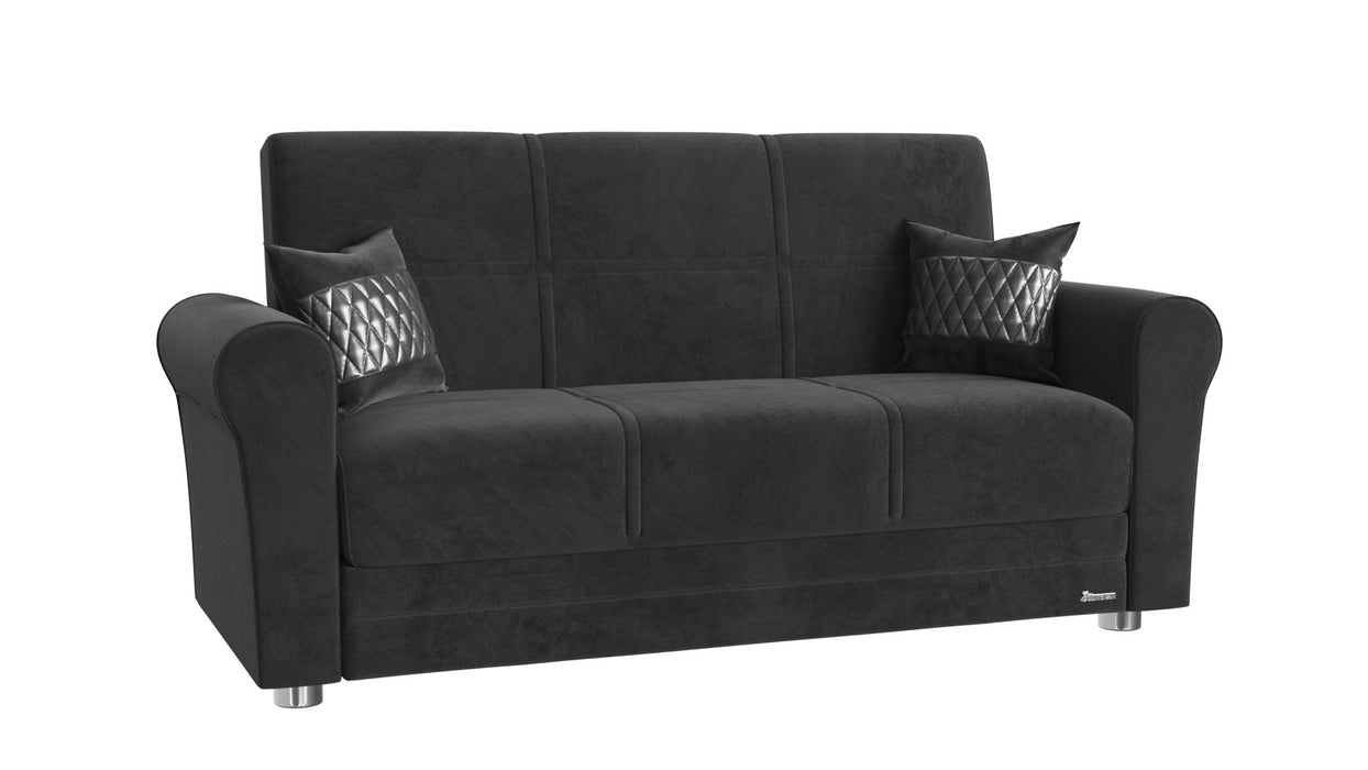 Microfiber Futon Convertible Sleeper Love Seat With Storage And Toss Pillows - Black Silver