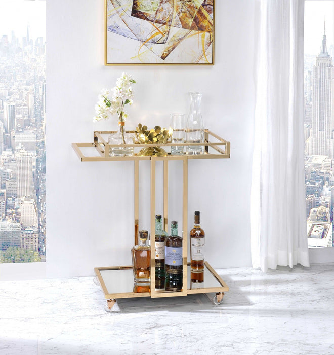 Metal Mirror Casters Serving Cart - Gold