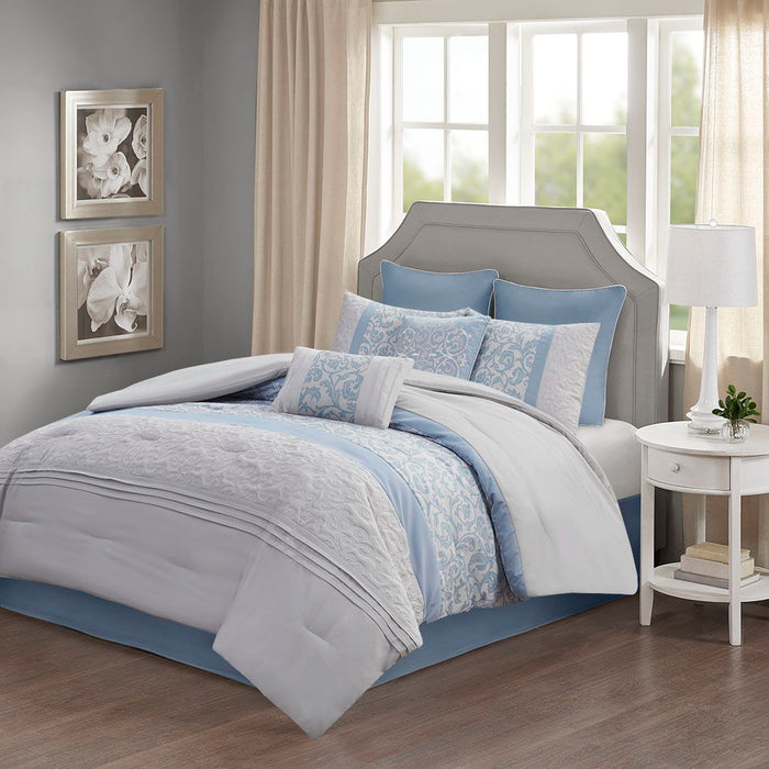 Ramsey - King Embroidered 8 Piece Comforter Set - Blue