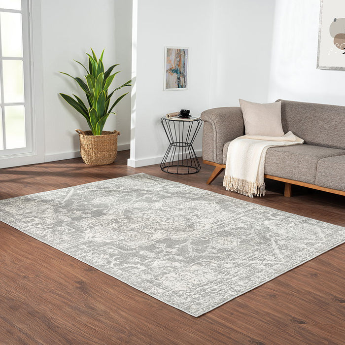 Asher - Distressed Medallion Woven Area Rug - Cream