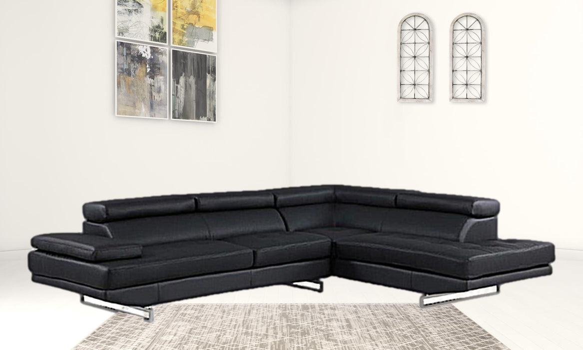 L Shaped Leather Two Piece Corner Sectional - Black