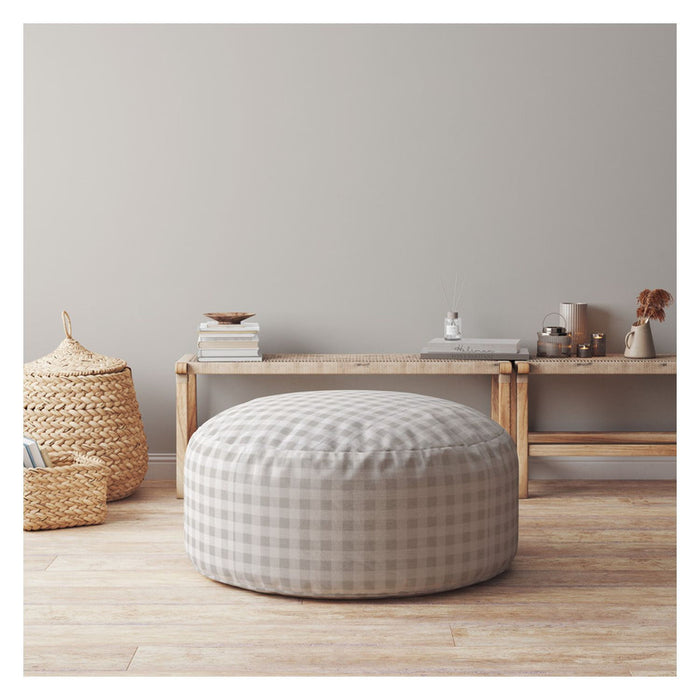 Cotton Round Gingham Pouf Ottoman - Gray