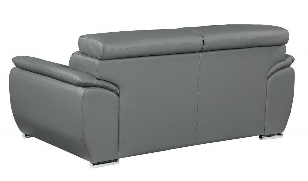 Leather Sofa - Gray / Silver