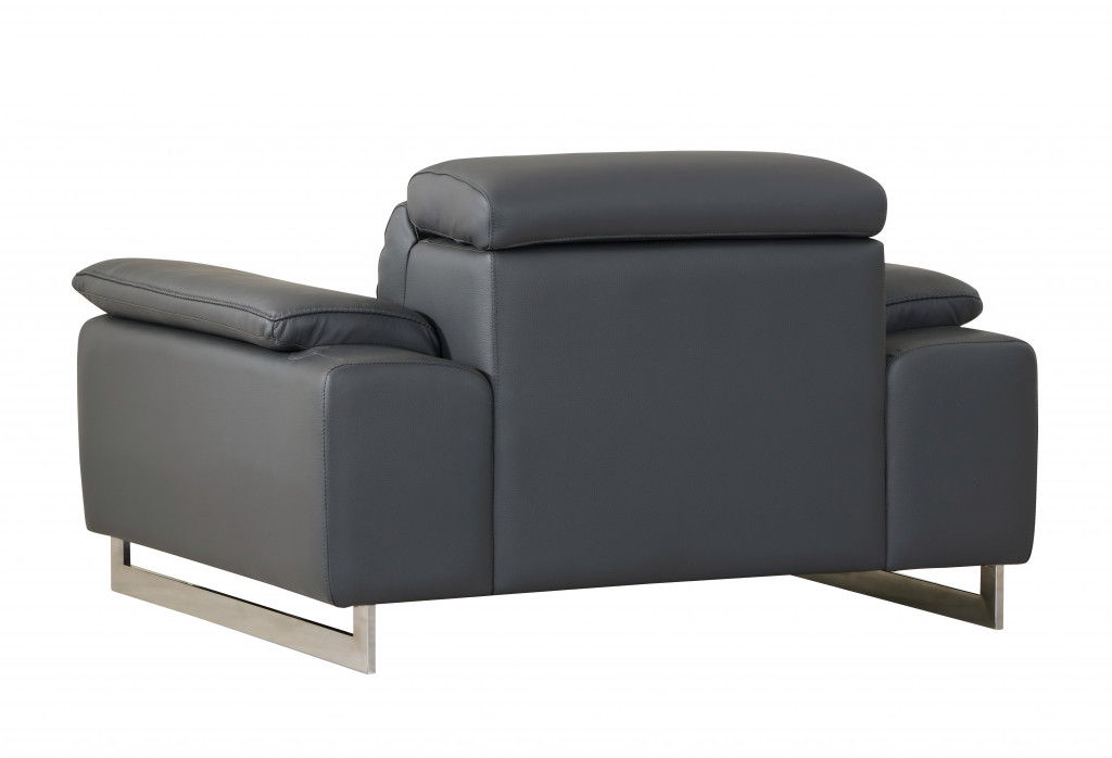 Three Piece Italian Leather Indoor Six Person Seating Set - Dark Gray