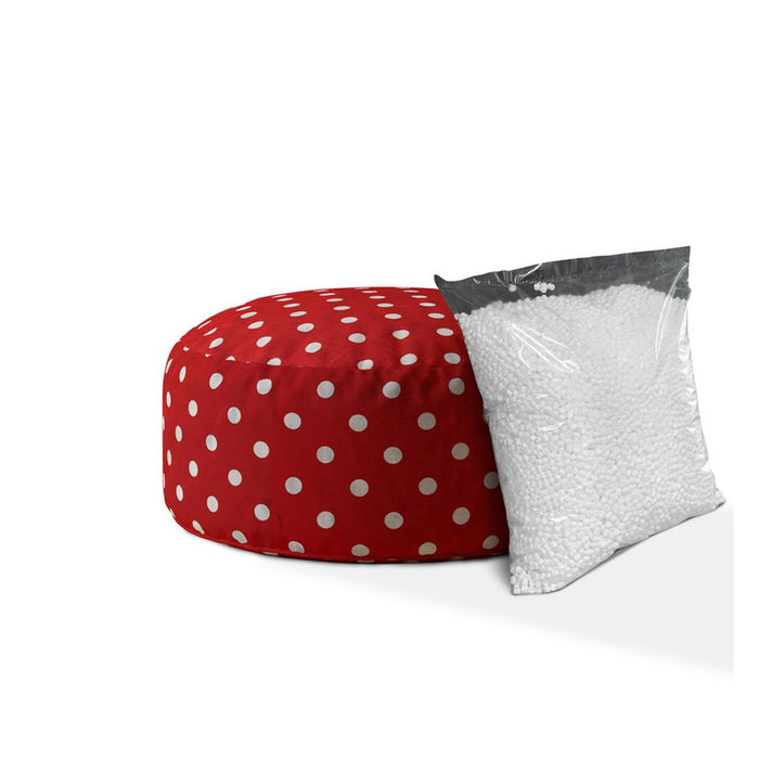 Cotton Round Polka Dots Pouf Cover - Red / White