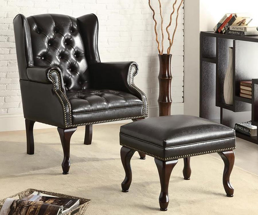 Roberts - Button Tufted Back Accent Chair With Ottoman - Black And Espresso - Simple Home Plus