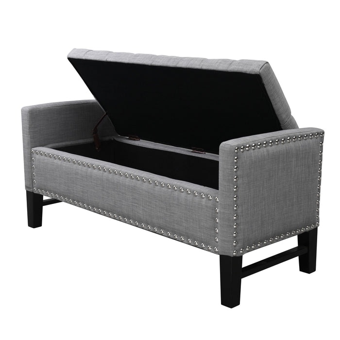 Upholstered Linen Bench With Flip Top - Light Gray / Black