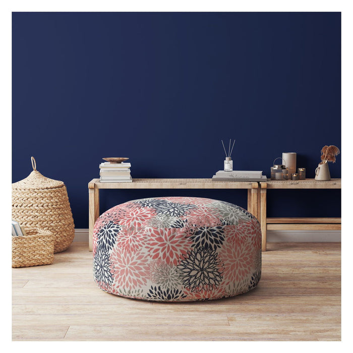 Polyester Round Floral Pouf Cover - Coral