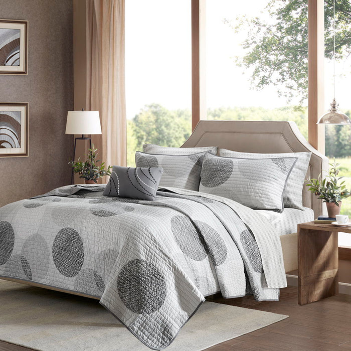 Knowles - King Complete Reversible Coverlet And Sheet Set - Gray