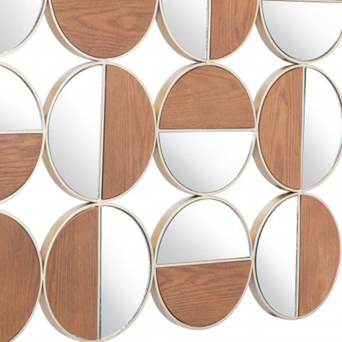 Set Of Twelve Round Steel Framed Accent Mirror - Gold / Walnut