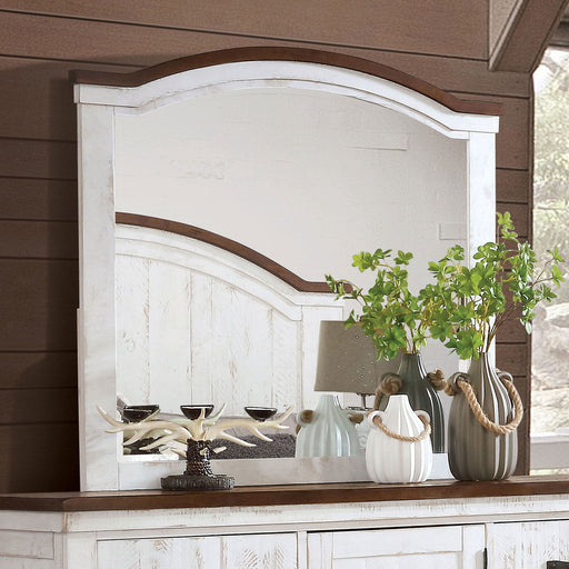 Alyson - Mirror - Distressed White / Walnut - Simple Home Plus